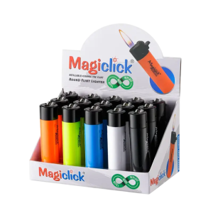 Encendedor Magiclick Eco Sólido reutilizable 5 colores naranja verde negro azul blanco | Display encendedor Magiclick Eco Colores Sólido x12 mix colores